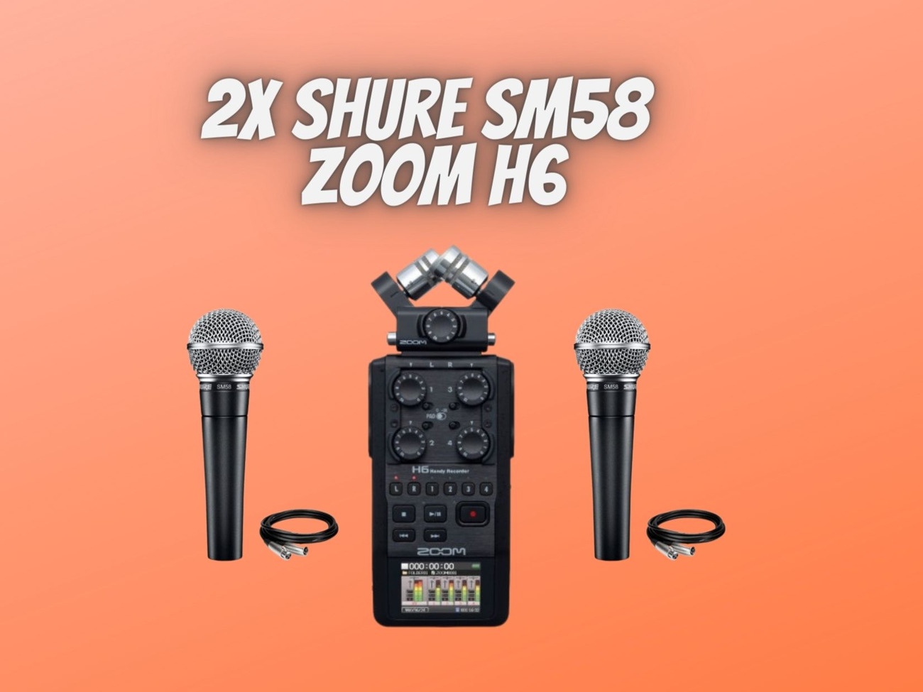 2x shure sm58 + zoom h6 recorder + 2x xlr
