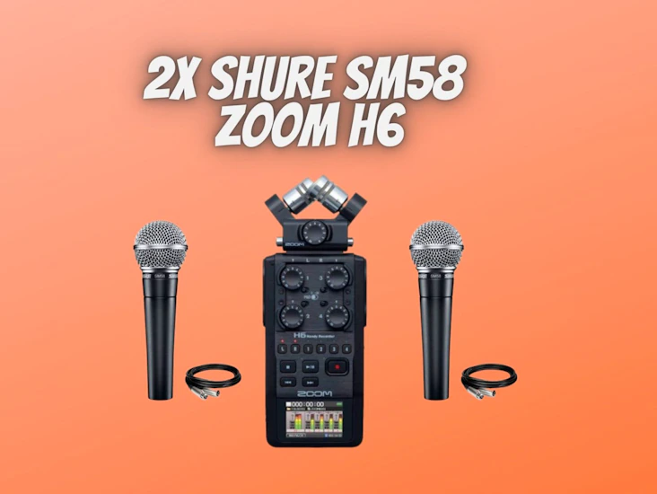 2x shure sm58 + zoom h6 recorder + 2x xlr