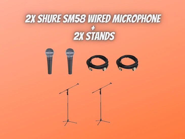 2x shure sm58 wired microphone and 2x stands