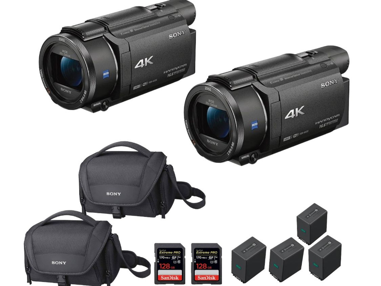 2x sony fdr-ax53 4k handycam camera camcorder night vision atem video
