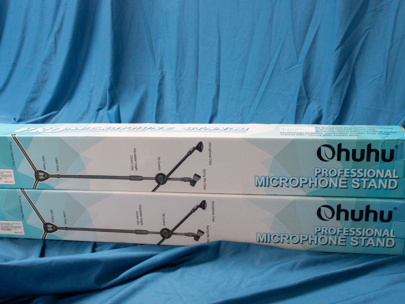 2x tripod mic stand boom with mic clips, height adjustable