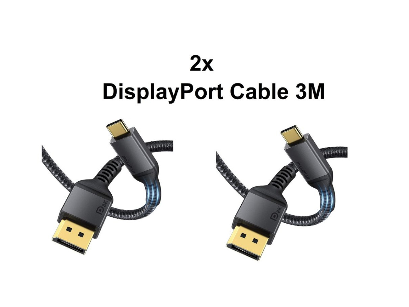 2x usb c to displayport cable 3m/10ft maxonar 8k@60hz 
