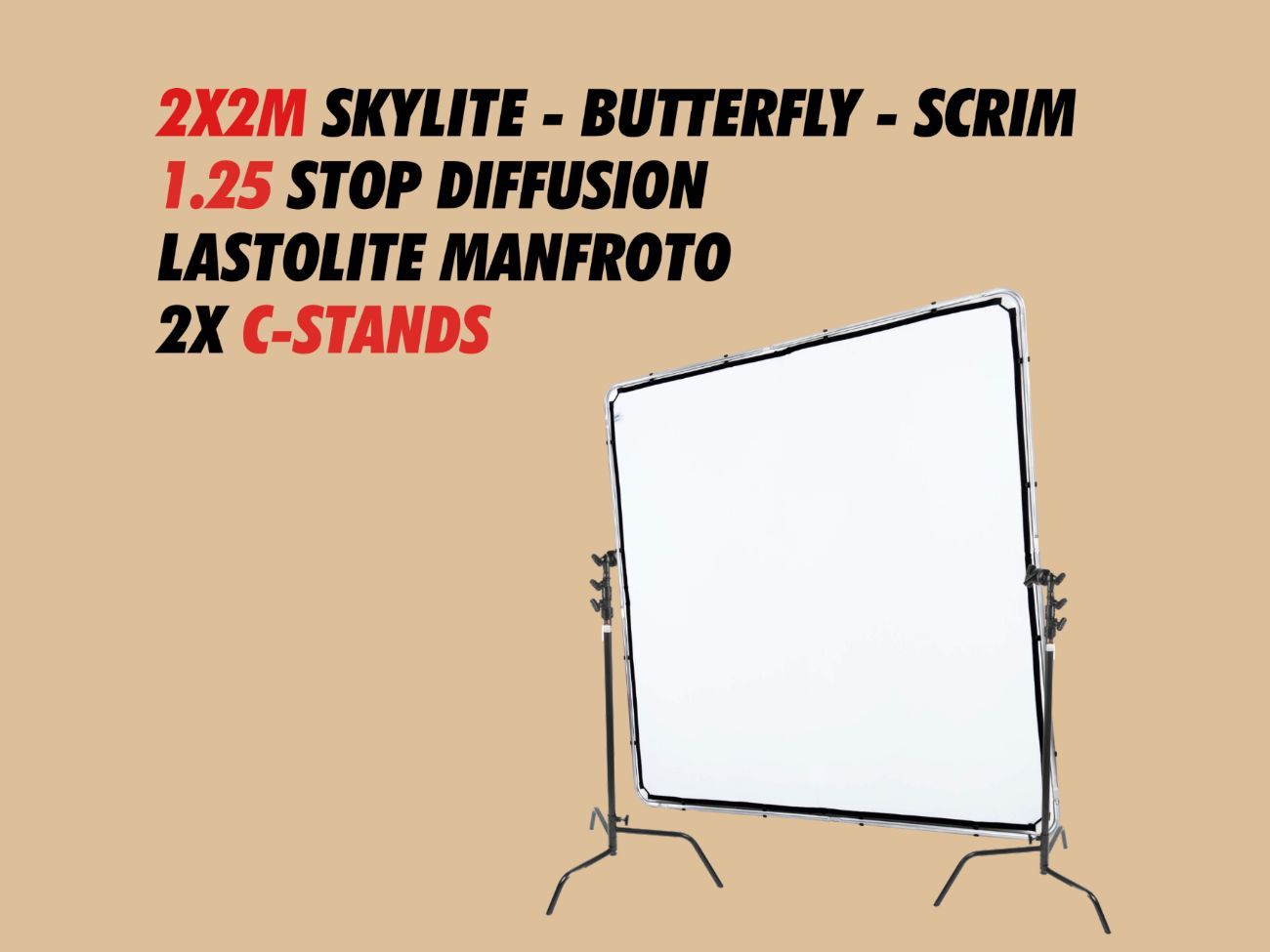 2x2m skylite 1.25 stop diffuser scrim silk 2x c - stands