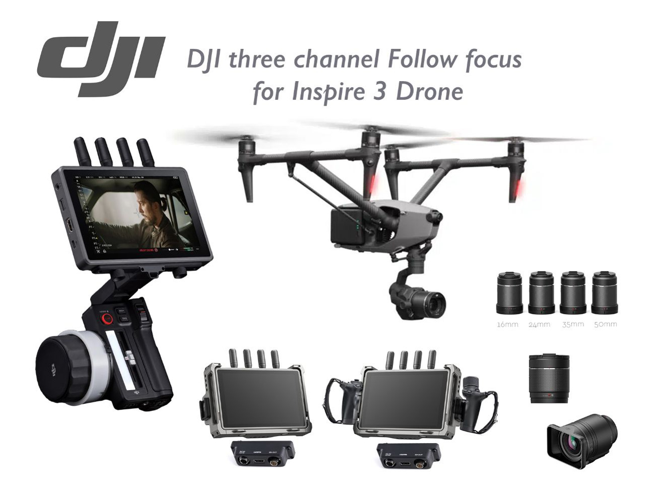 Three channel follow focus inspire 3 drone / ronin 4d 6k / 8k