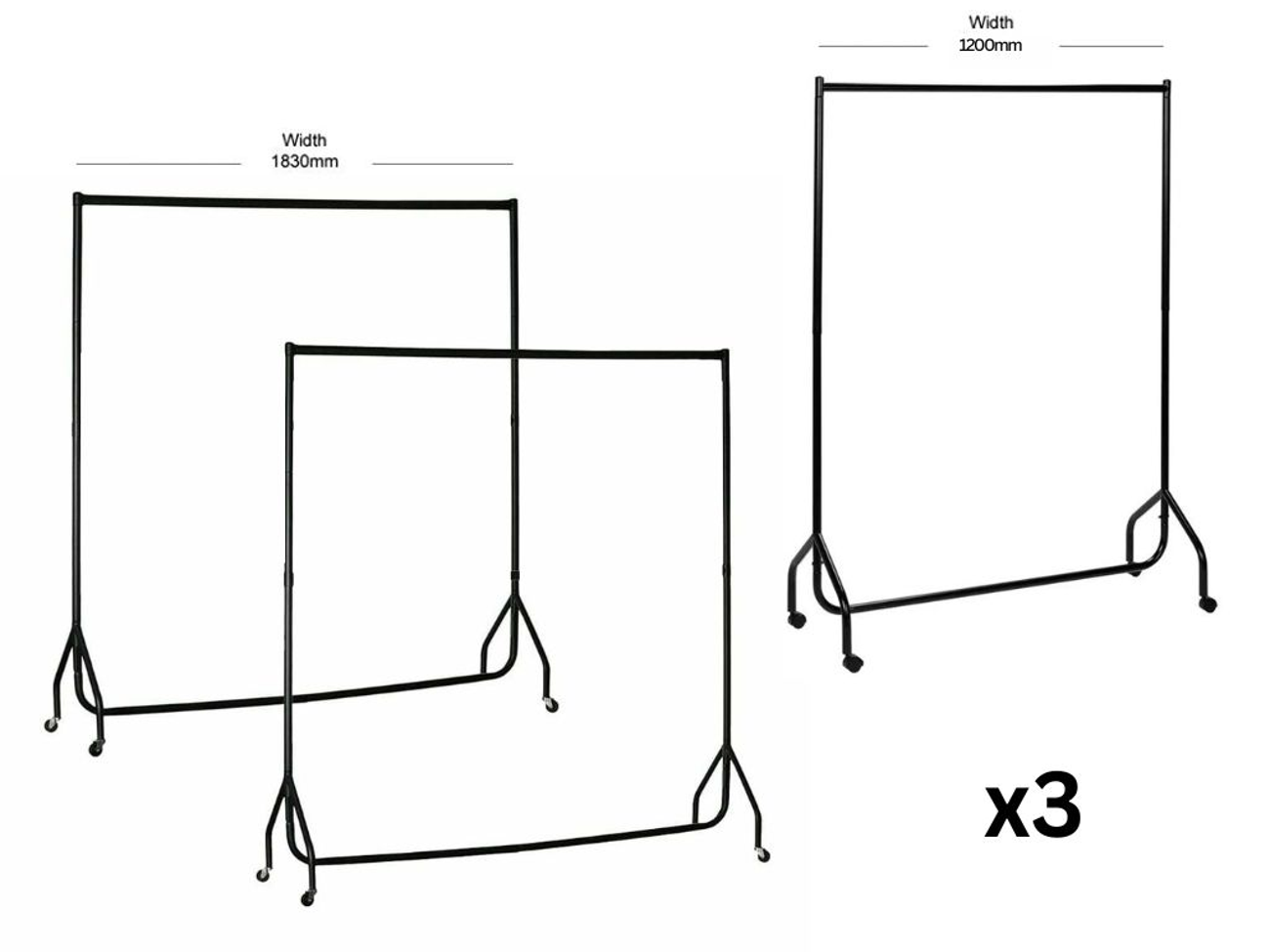 3 x heavy duty clothes rails for cloakroom/fashion/coat rack