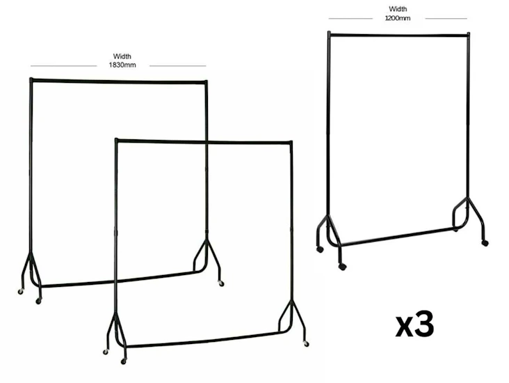 3 x heavy duty clothes rails for cloakroom/fashion/coat rack