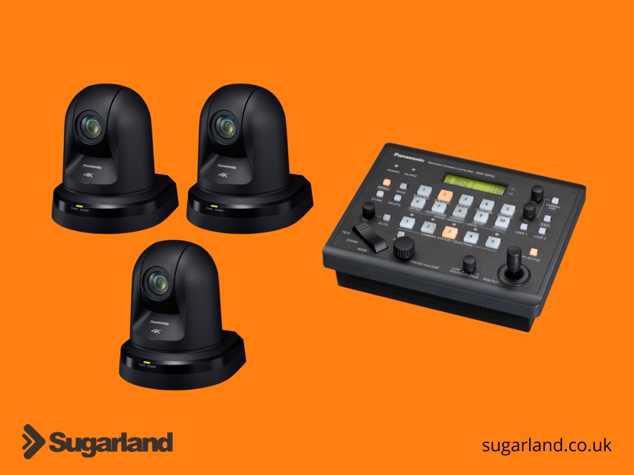 3 x panasonic aw-ue70 remote ptz camera + aw-rp50 controller