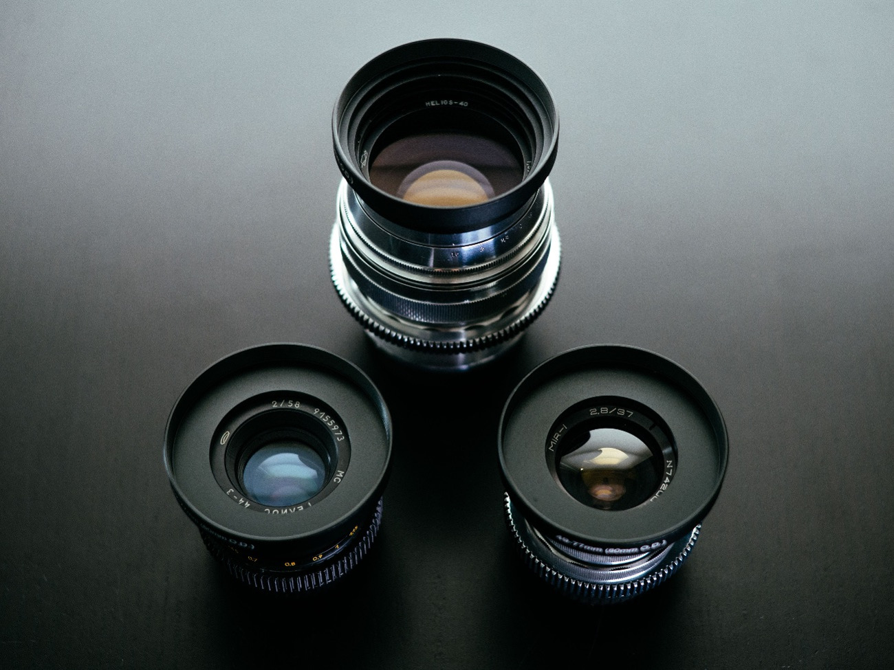 3x anamorphic vintage lens set - ironglass/helios - ef mount