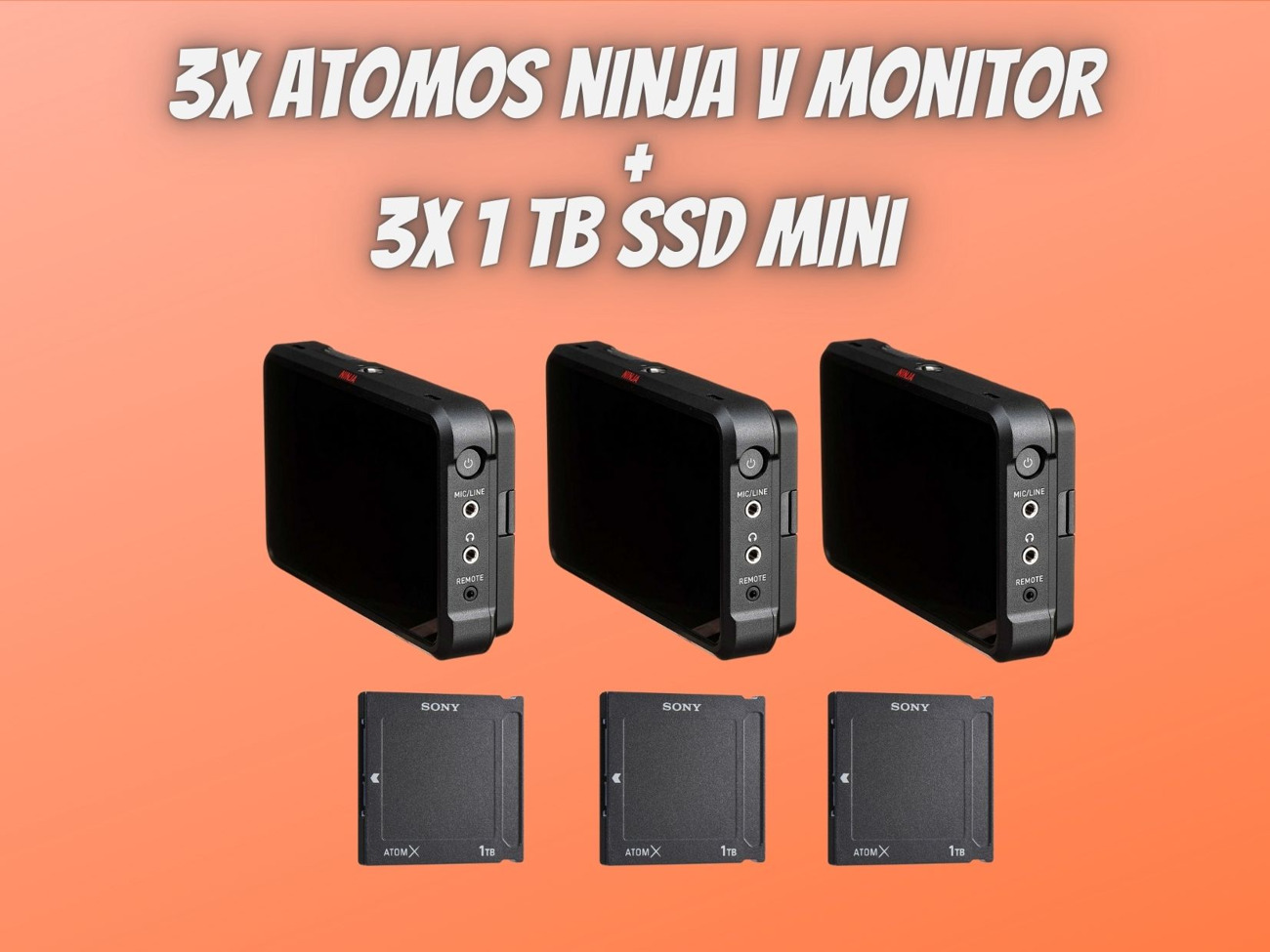 3x atomos ninja v monitors recorder 4k hdmi + 3x 1 tb ssd