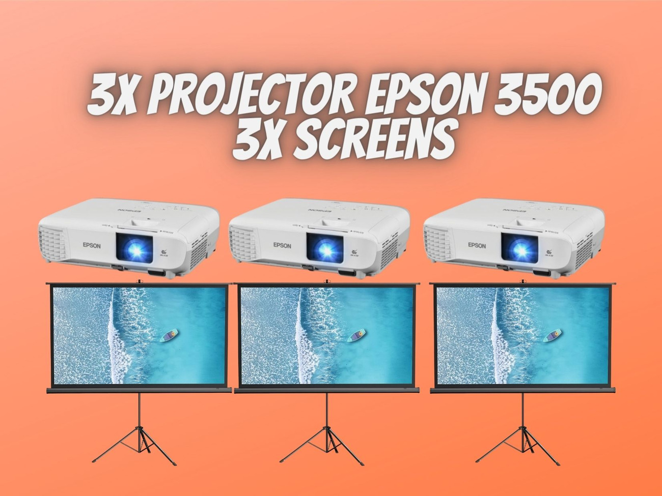 3x epson 3500 lumens projector + 3x screen