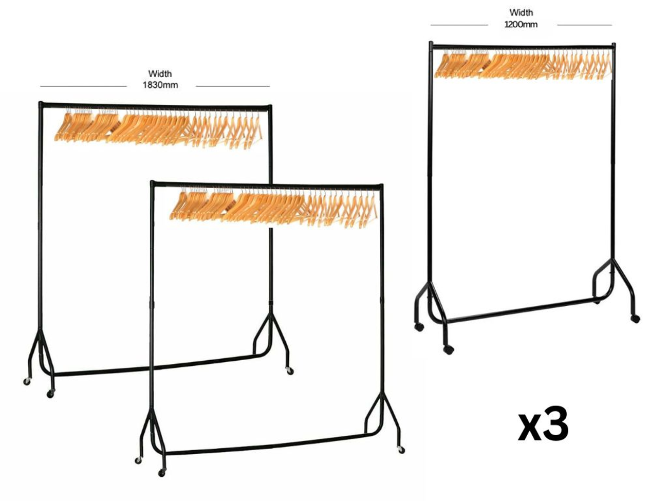 3x heavy duty clothing rails +60 hangers - fashion/coat rack