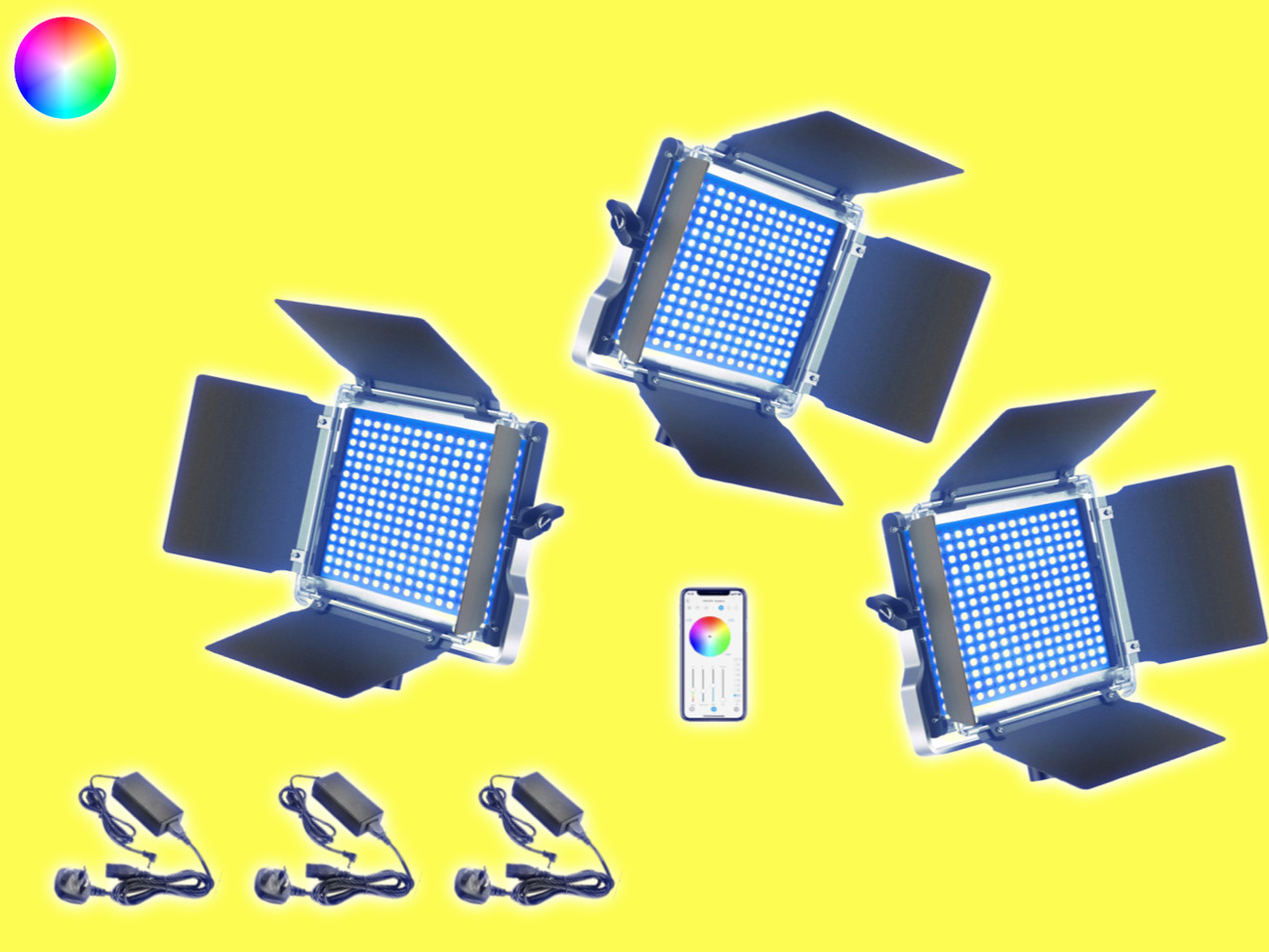 3x rgb led light video led panel app controlled 