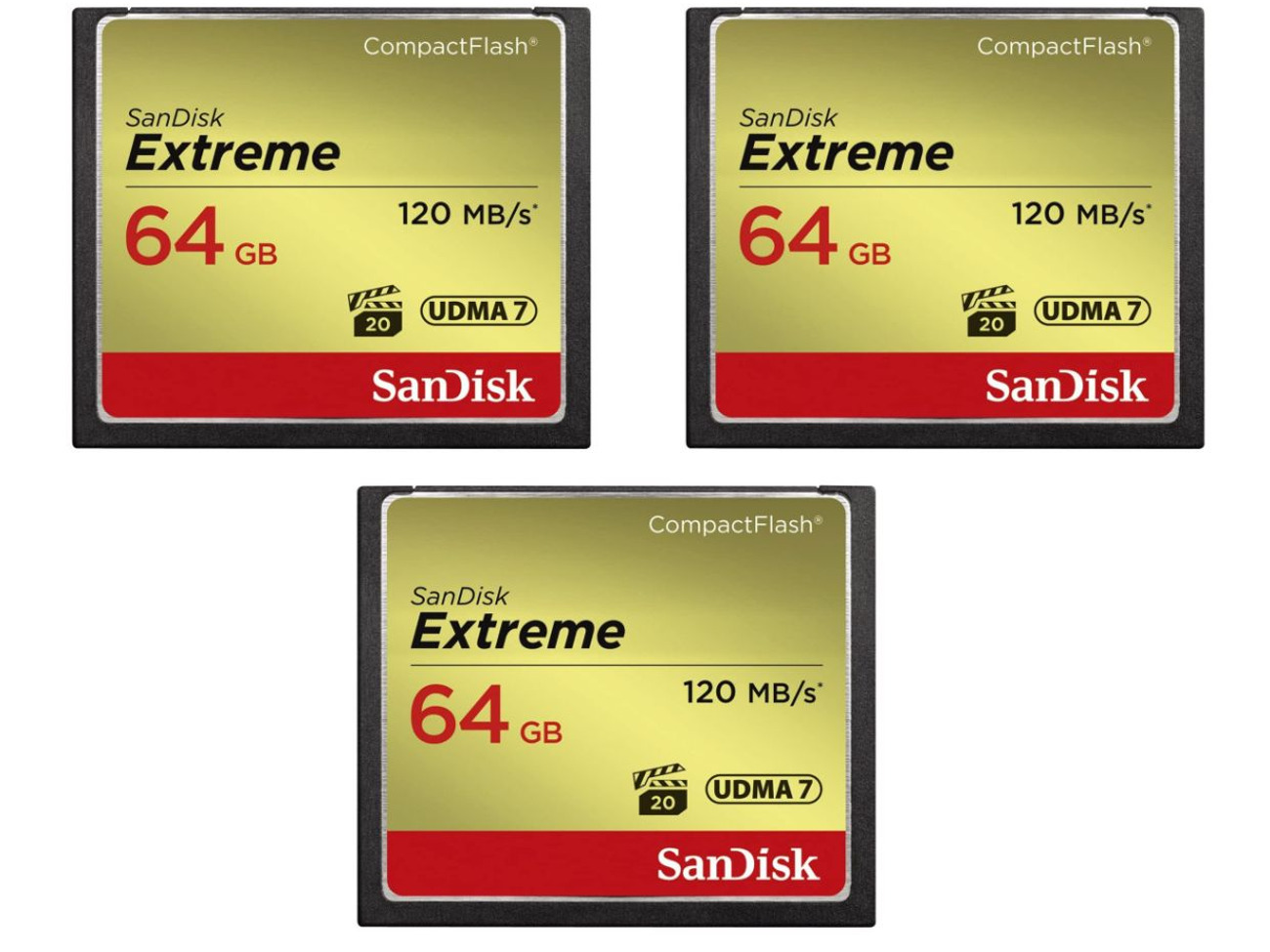 3x sandisk extreme 64 gb udma7 compactflash cf card