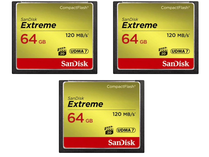 3x sandisk extreme 64 gb udma7 compactflash cf card
