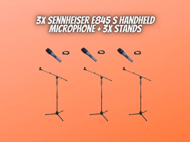3x sennheiser e845 s handheld microphone + 3x stands