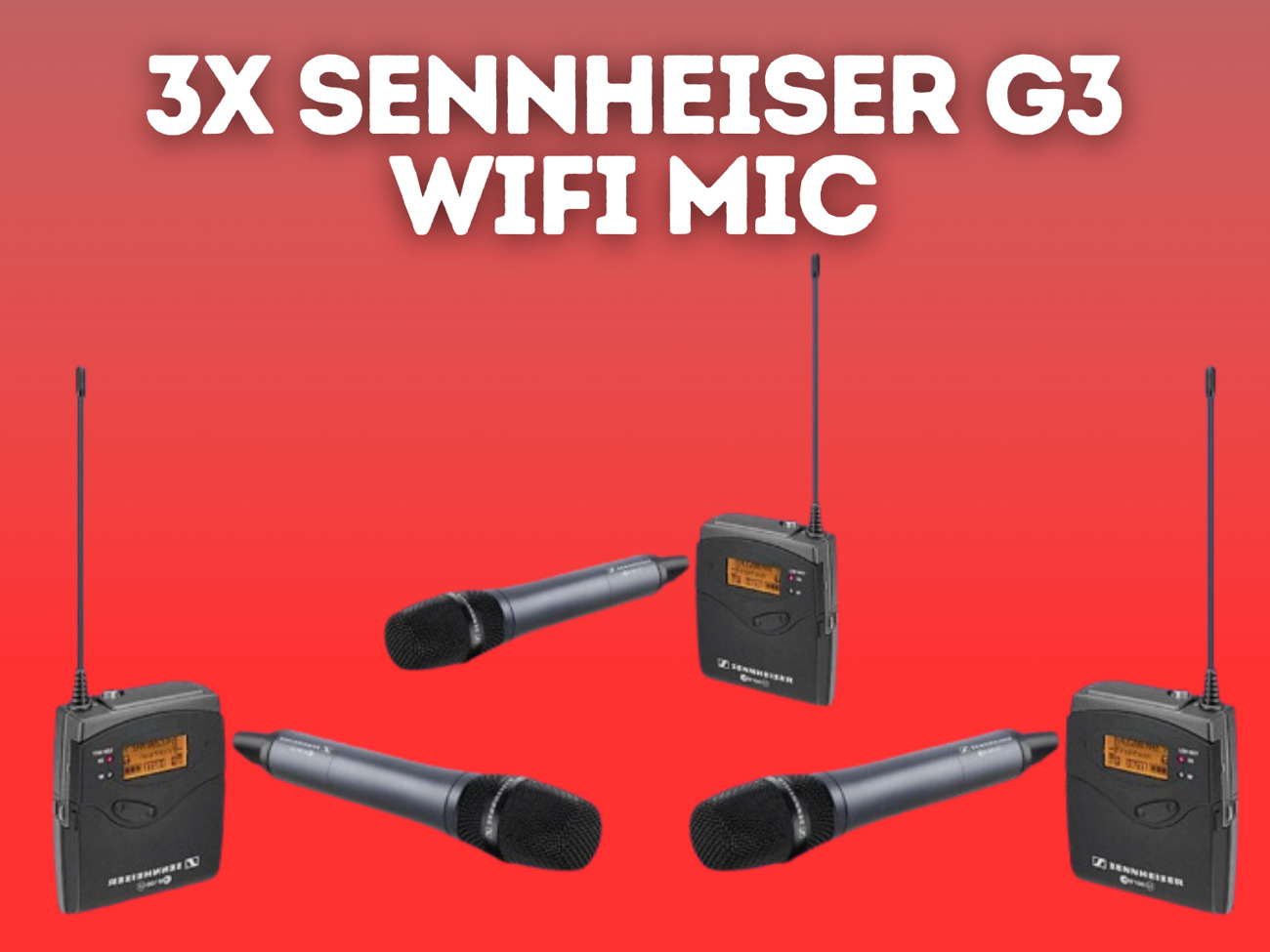 3x sennheiser g3 handheld wireless microphone body receiver