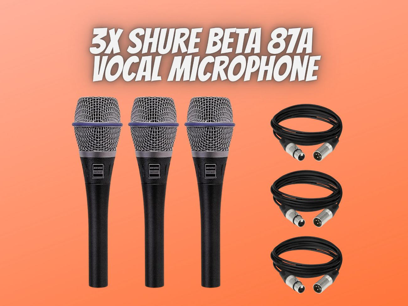 3x shure beta 87a supercardioid condenser vocal microphone