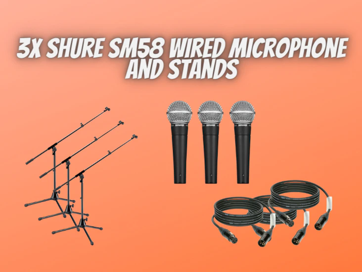 3x shure sm58 wired microphone + 3x stands