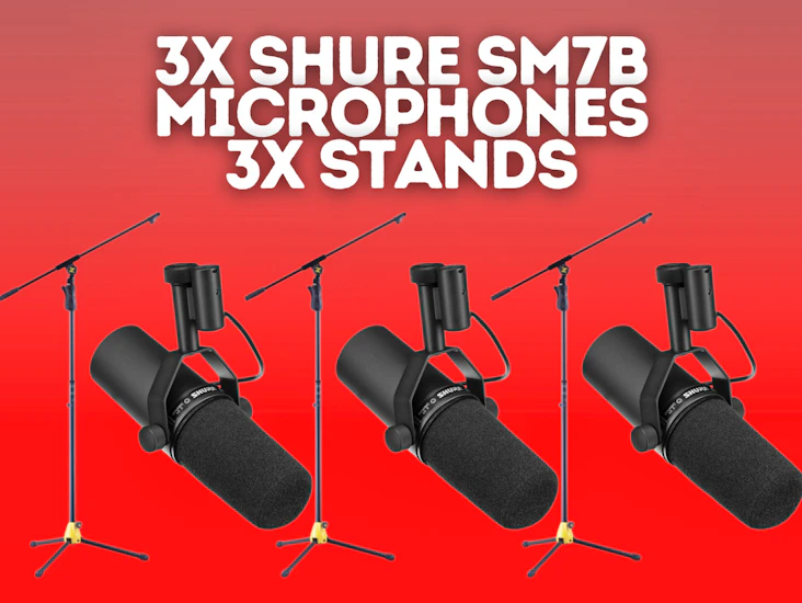 3x shure sm7b studio microphone + 3x microphone stand