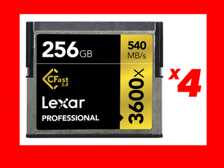 (4) lexar 256gb 3600x cfast 2.0 cards—not sandisk angelbird