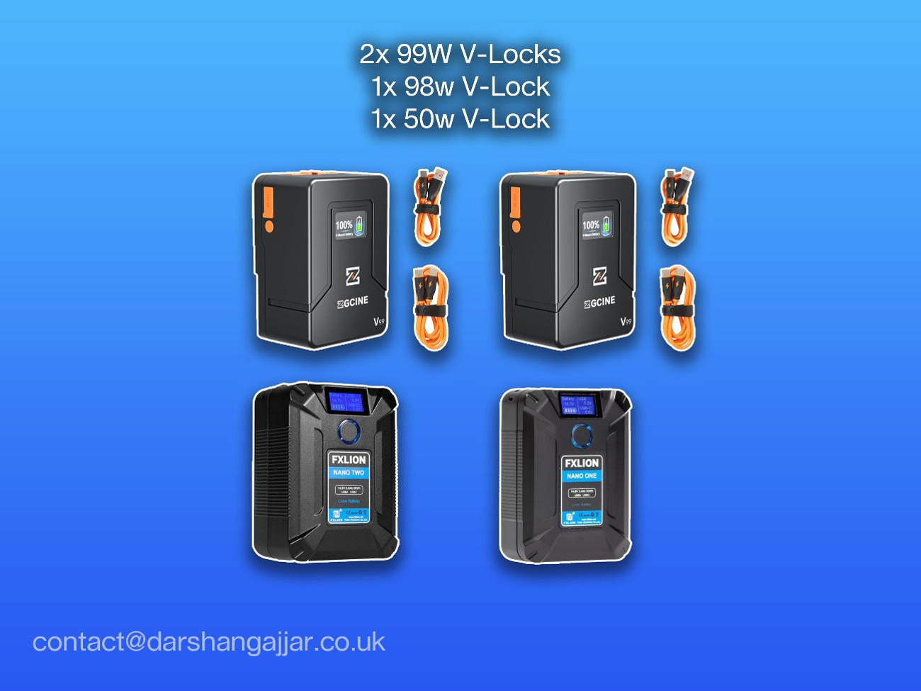 4 v-lock batteries (various wattage) 2x 99w, 1x  98w, 1x50w