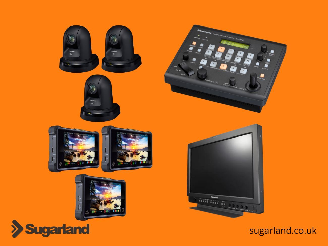 3 x ptz cameras + controller + 3 x recorders + monitor