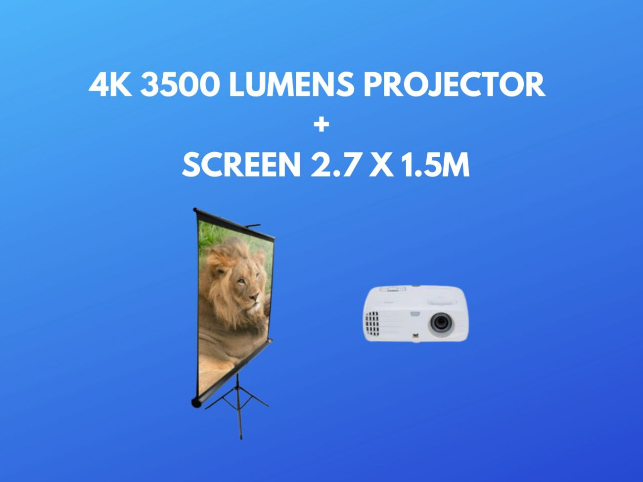 4k 3500 lumens projector + screen 2.7m x 1.5m 