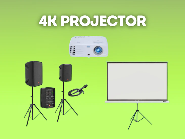 4k projector + screen 2.5m x 1.5m + speakers