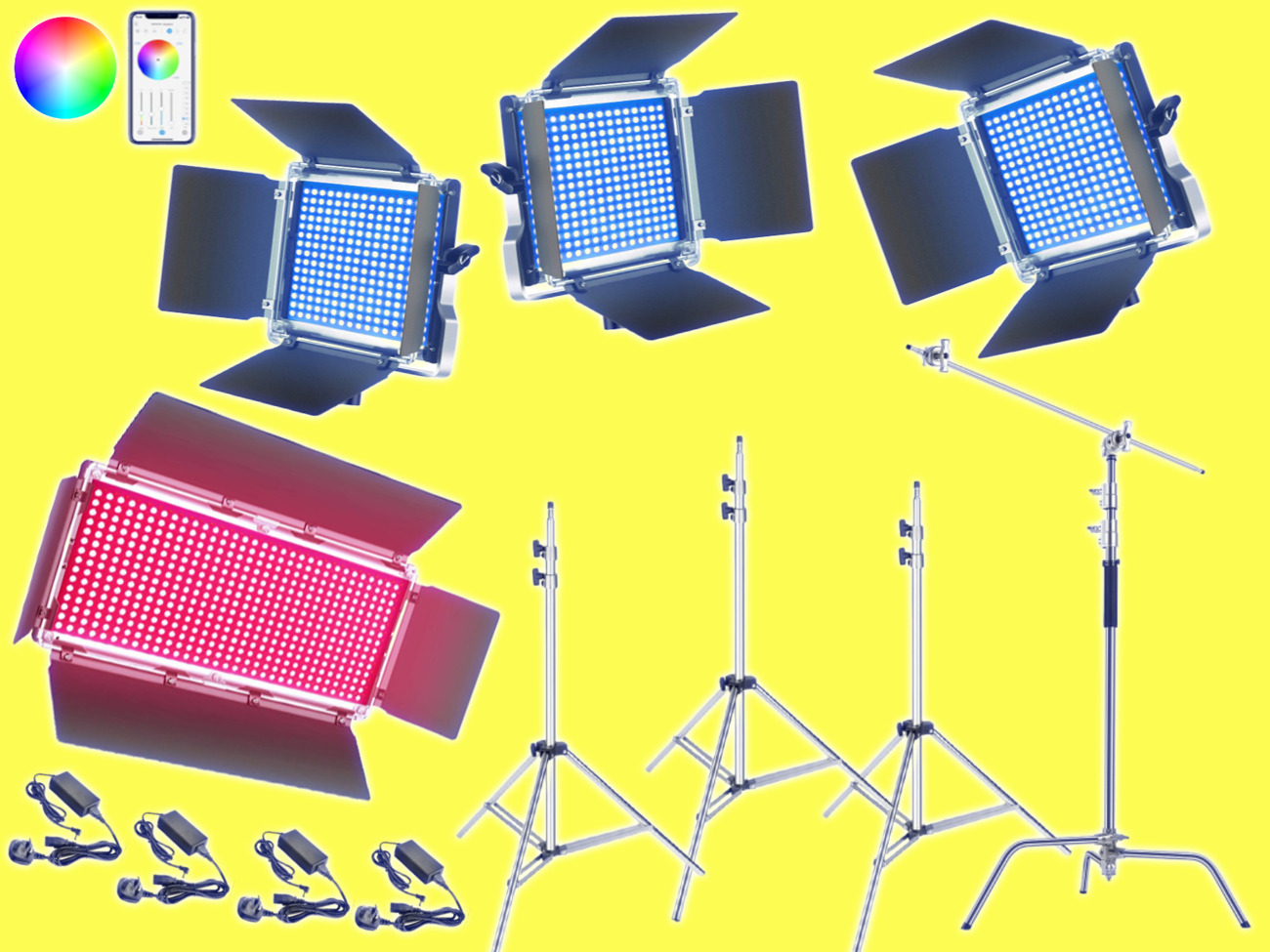 4x rgb led light video led panel, stands app controlled