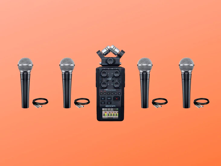 4x shure sm58 + zoom h6 recorder + 4x xlr