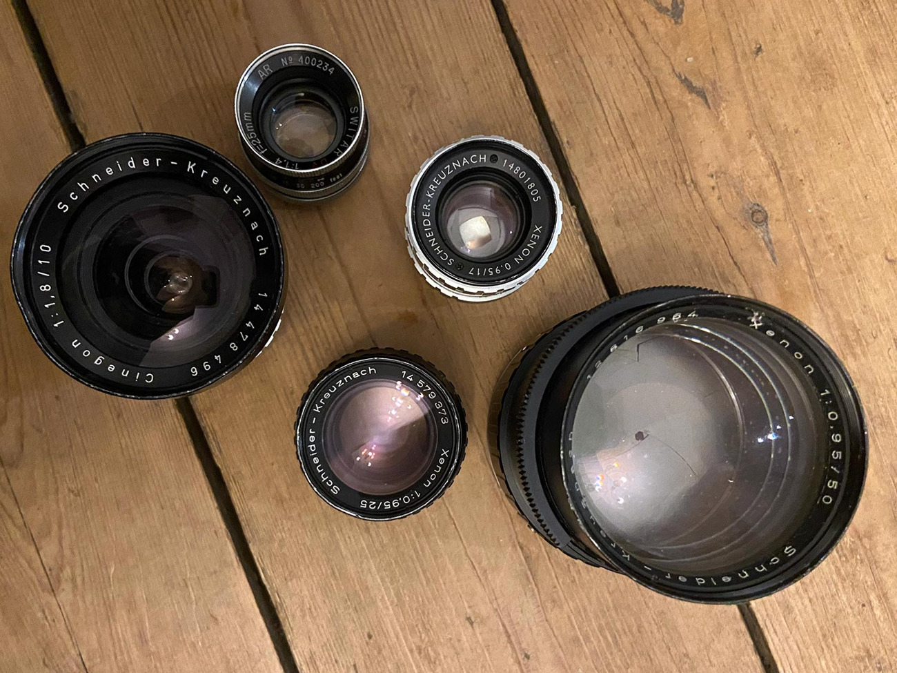 5 lens mixed c-mount set - 10mm, 17mm, 25mm, 25mm, 100mm.