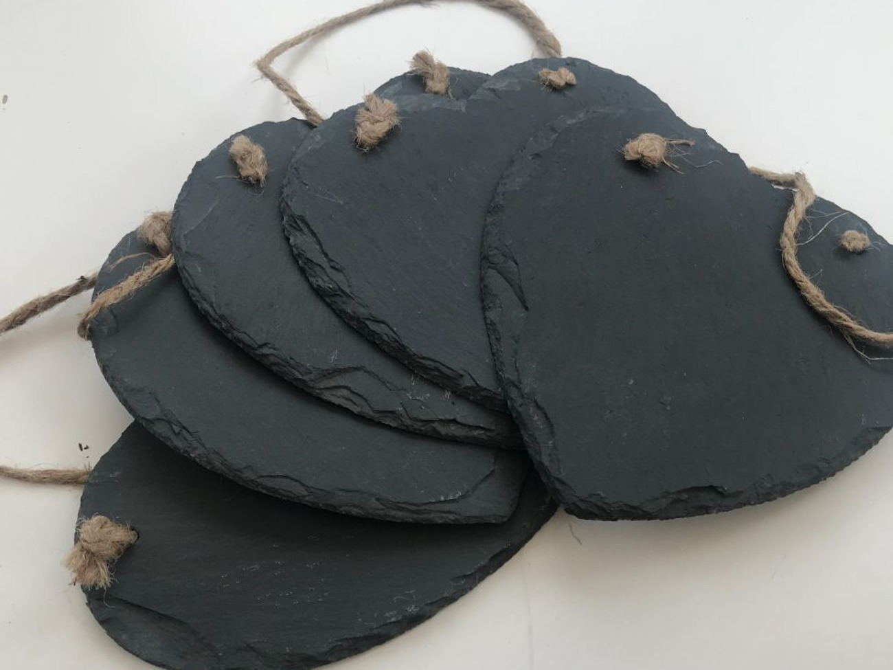 5 x rustic slate heart shaped slates with twine