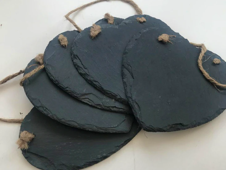 5 x rustic slate heart shaped slates with twine