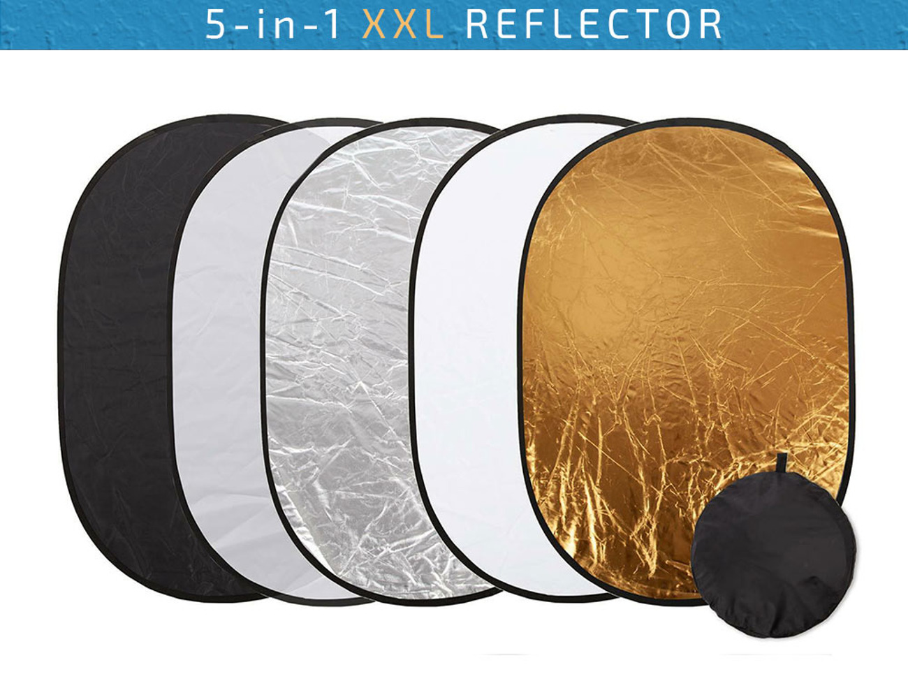 5-in-1 xxl large photography reflector, size - 2m x 1.5m
