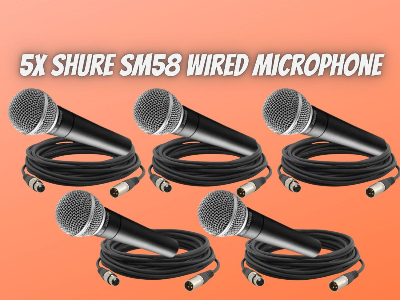 5x shure sm58 microphones + 5m xlr cables