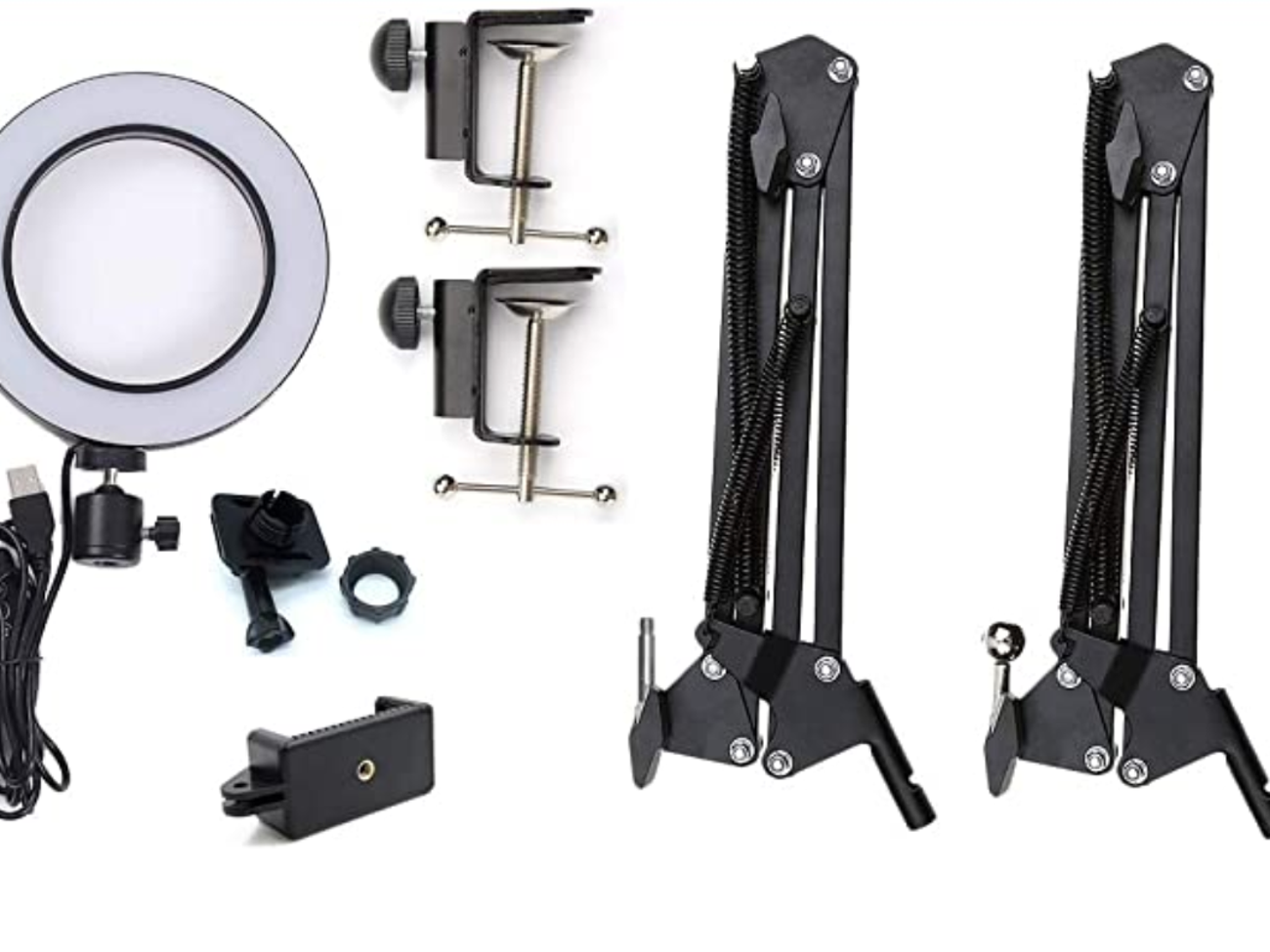 6'' ring light with 2 suspension arm stand for cell phone