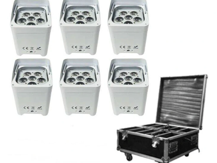 6 x wireless dmx uplighter's rgbwa uv par battery power led