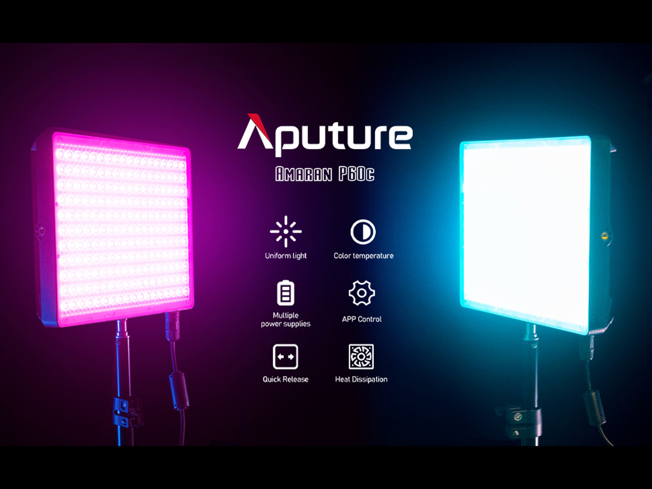 6x aputure p60c led lights / stands 