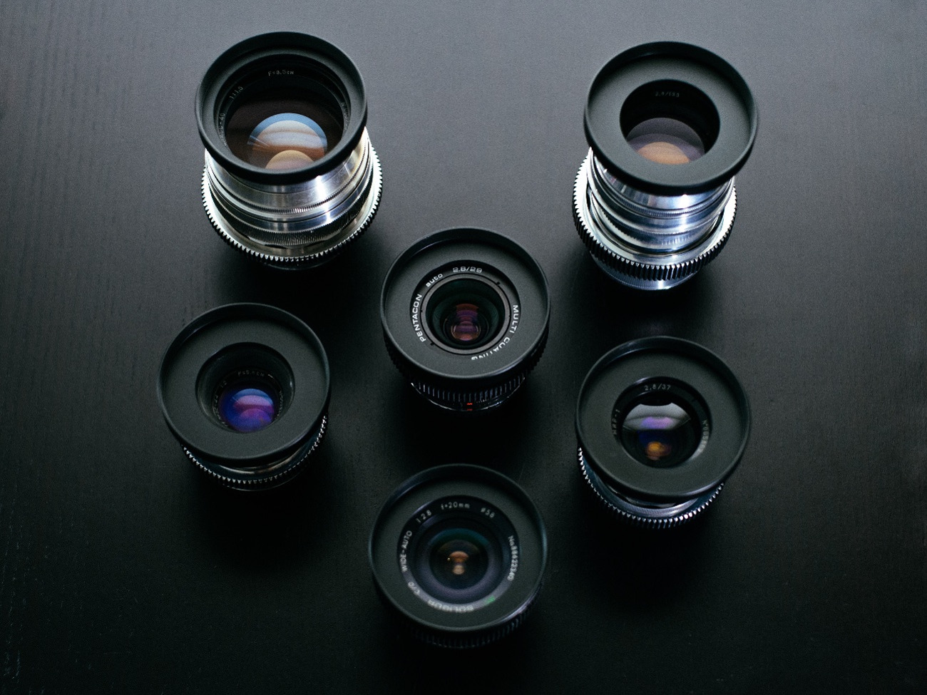 6x vintage soviet cine-modded lens set - ironglass/helios- ef mount