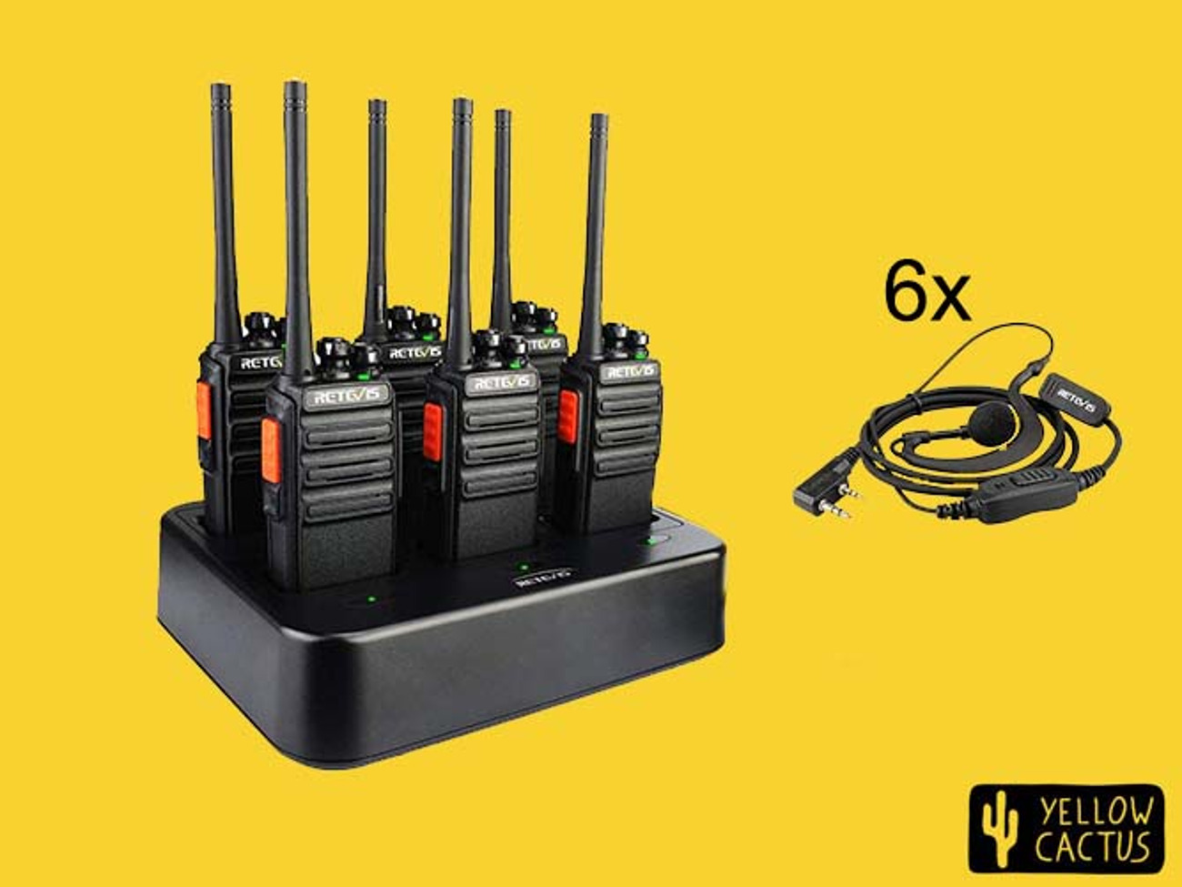6x walkie talkies with earpieces for events and film production - licence free 12 channels