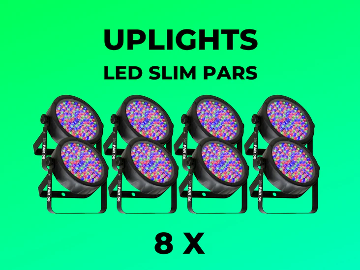 8 x led par uplights + full accessories / power / dmx