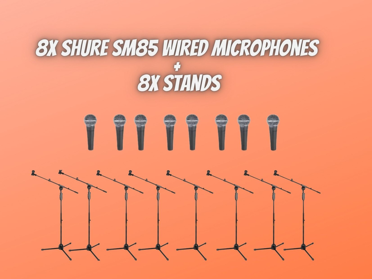 8x shure sm58 wired microphones + 8x stands