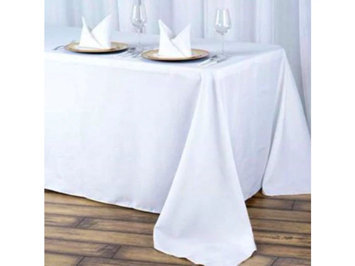 90” by 156” white tablecloths