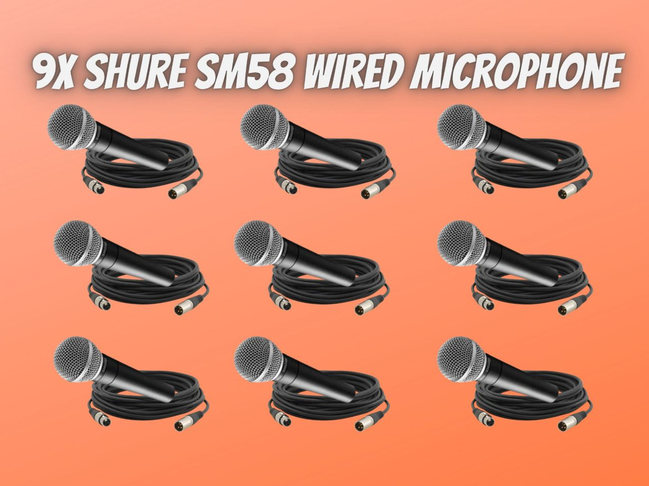 9x shure sm58 microphone + 5m xlr cables