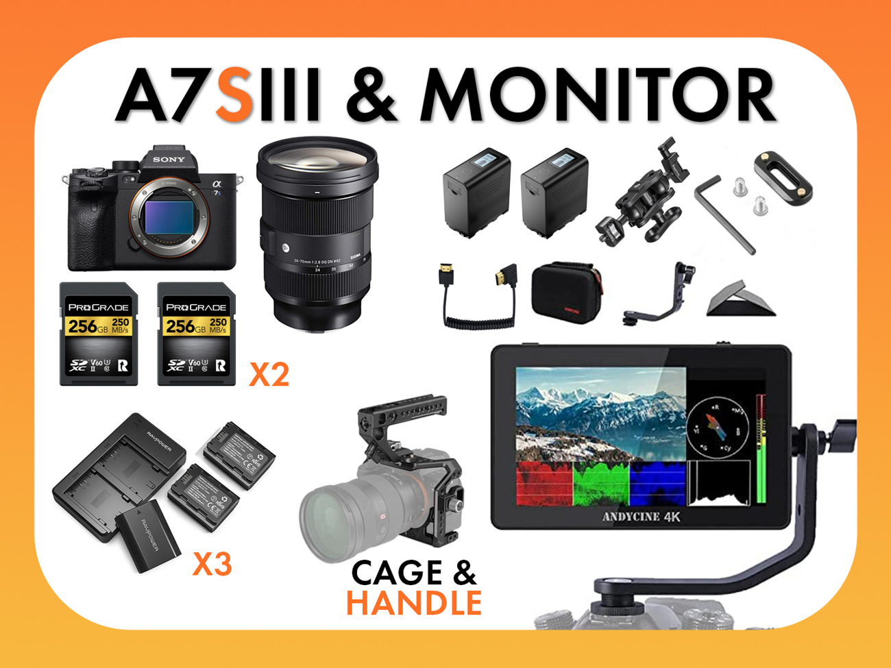 Sony a7siii sigma 24-70 monitor kit (fx3 equivalent)