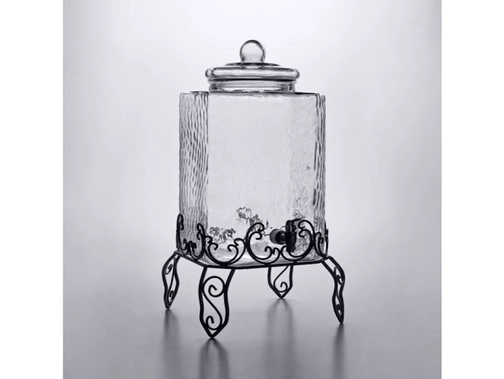 Acopa 4.75 gallon hammered glass beverage dispenser with metal stand