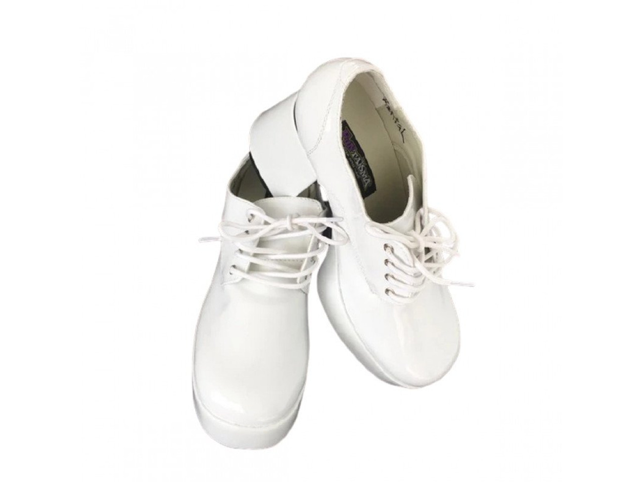 Add on with a shirt/pants: z47c - white shiny platform shoes rental - small 8-9