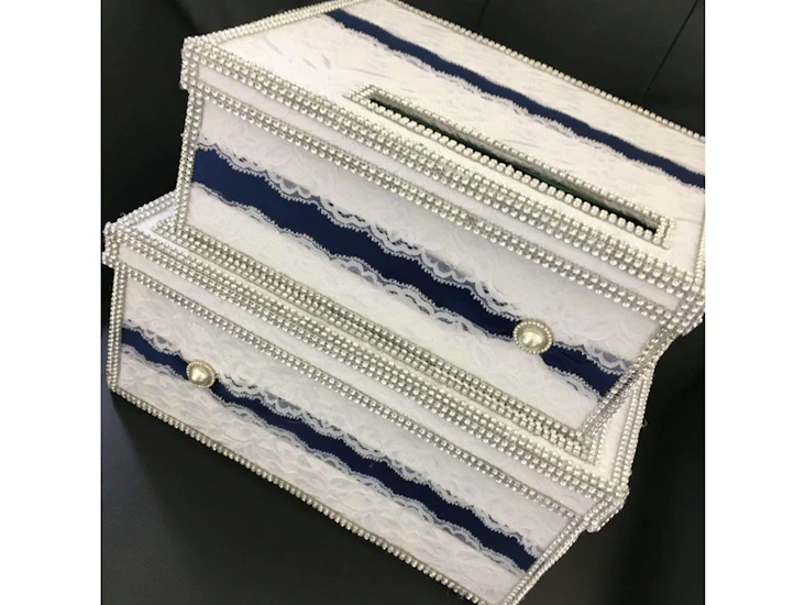 Add-on: unique wedding card boxes - white/navy/blue/silver