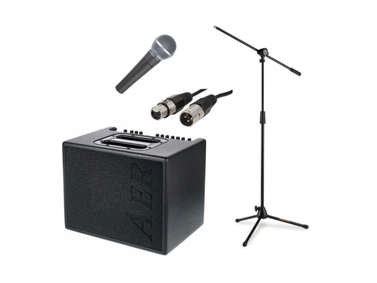 Full microphone set up - aer amplifier with shure sm58 microphone and stand