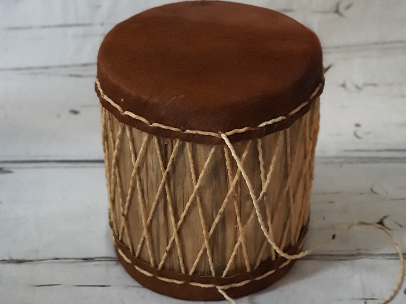 African brown ornamental drum/ photo prop